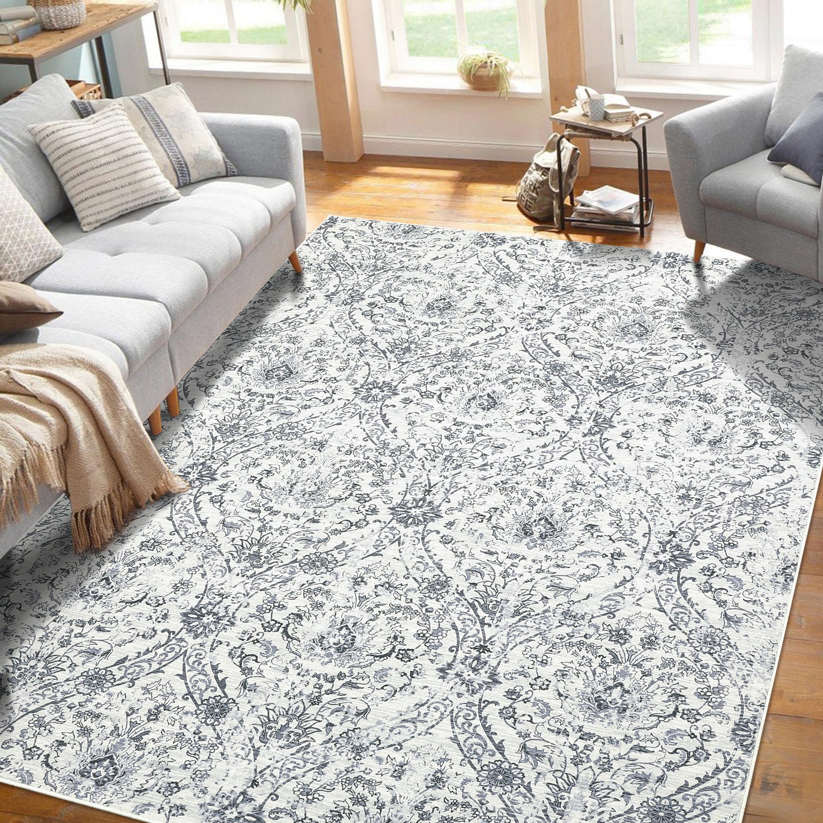 Garvee Area Rug - 8x10, Grey/Beige, Soft Distressed Design, Non-Shedding & Easy Care Area Rug, Ideal for High Traffic Areas in Living Room, Bedroom Home Office