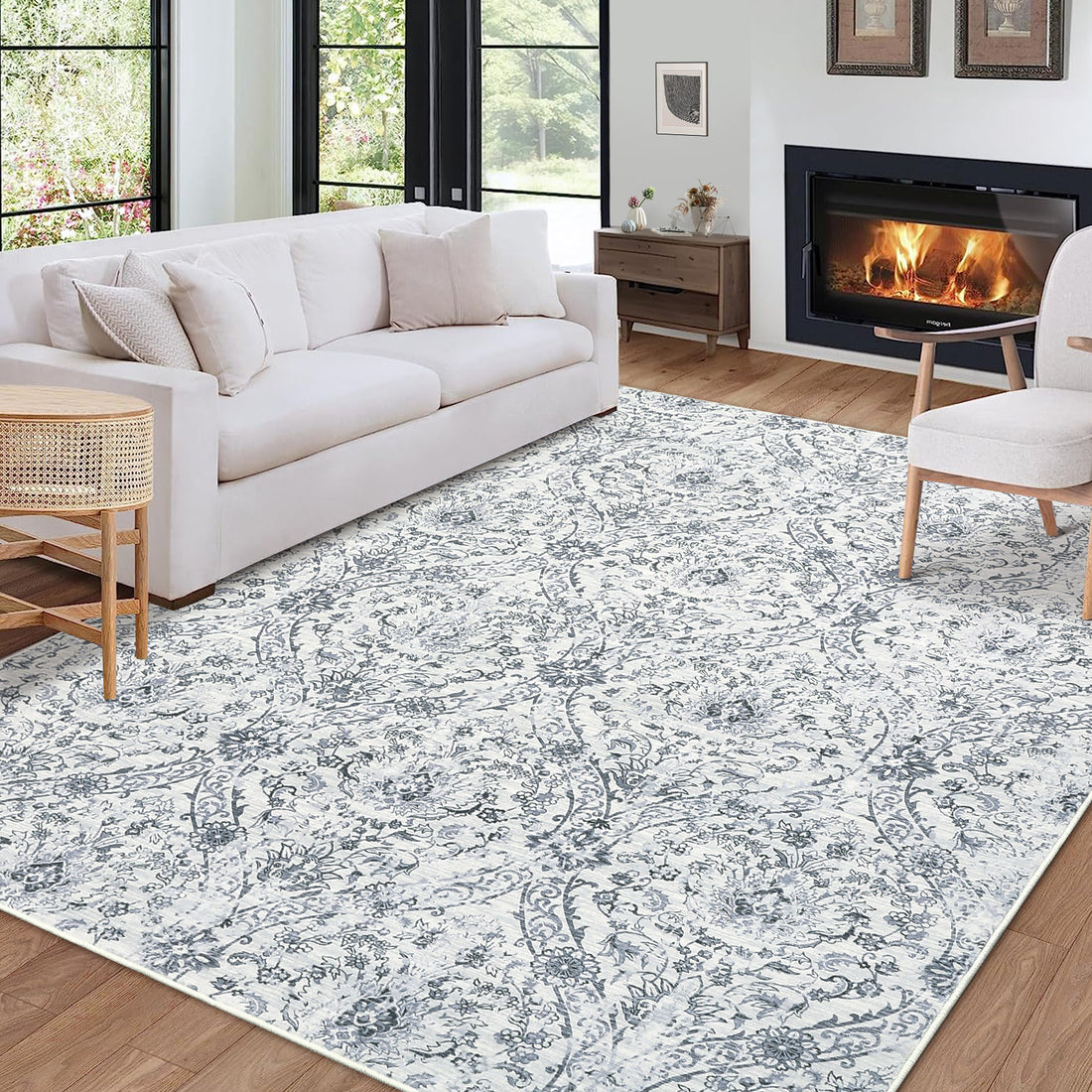 Garvee Area Rug - 8x10, Grey/Beige, Soft Distressed Design, Non-Shedding & Easy Care Area Rug, Ideal for High Traffic Areas in Living Room, Bedroom Home Office