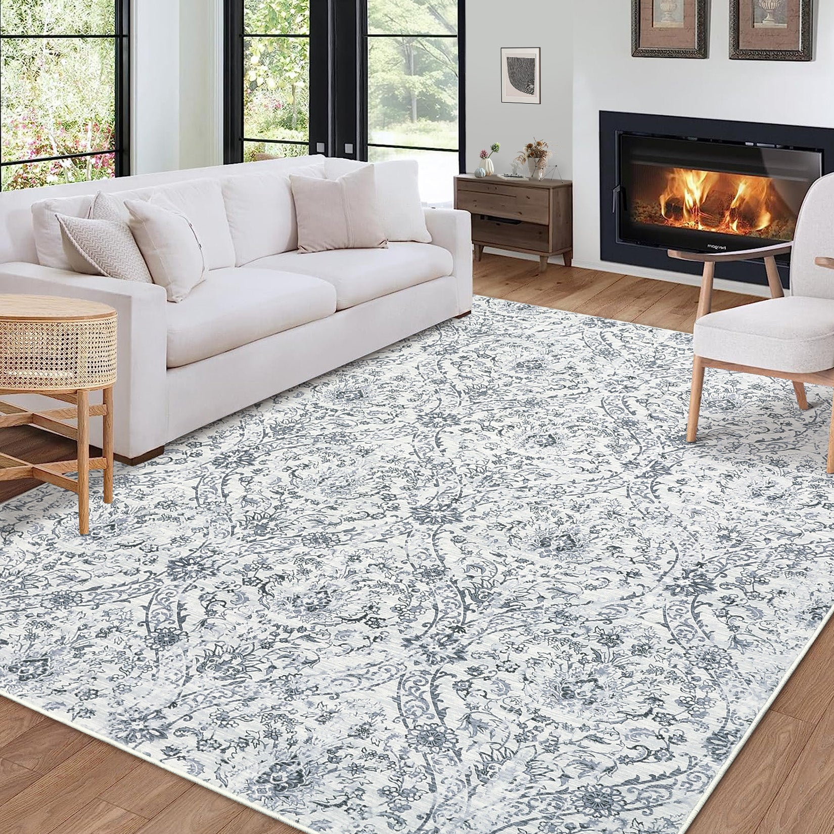 Garvee Area Rug - 8x10, Grey/Beige, Soft Distressed Design, Non-Shedding & Easy Care Area Rug, Ideal for High Traffic Areas in Living Room, Bedroom Home Office