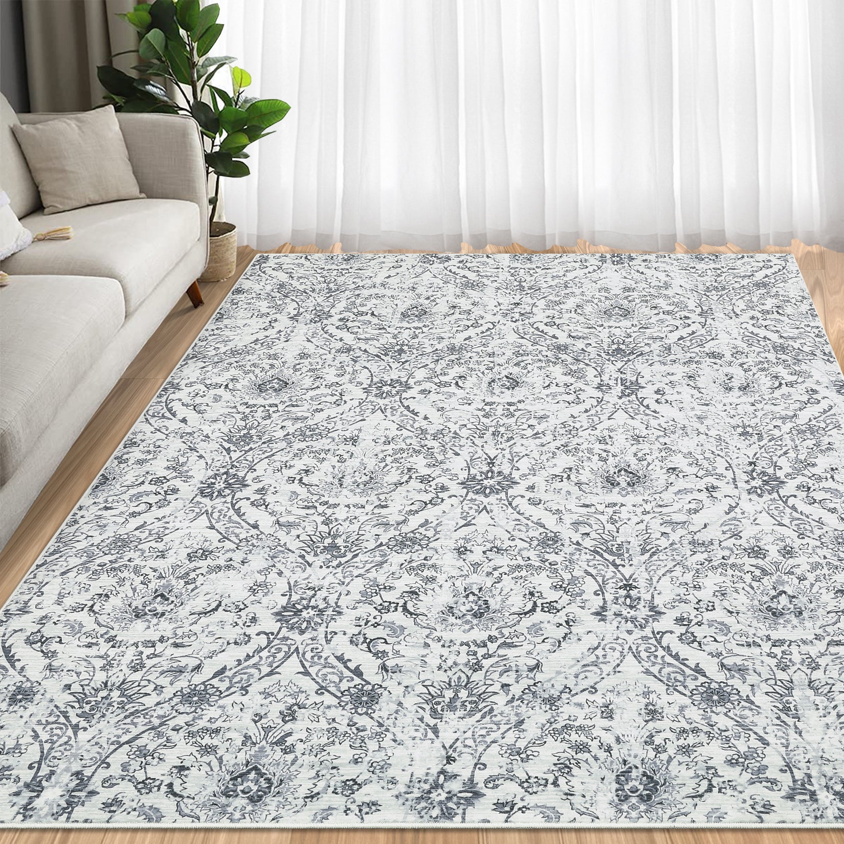 Garvee Area Rug - 8x10, Grey/Beige, Soft Distressed Design, Non-Shedding & Easy Care Area Rug, Ideal for High Traffic Areas in Living Room, Bedroom Home Office