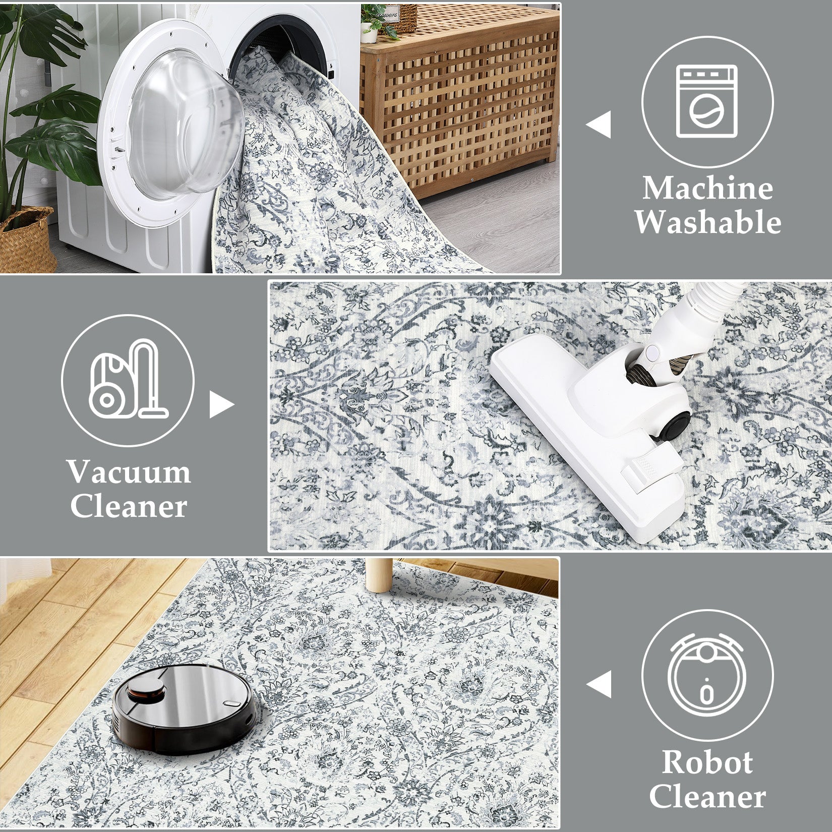 Garvee Area Rug - 8x10, Grey/Beige, Soft Distressed Design, Non-Shedding & Easy Care Area Rug, Ideal for High Traffic Areas in Living Room, Bedroom Home Office