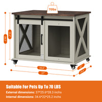 Garvee 37” Sliding Barn Door Dog Crate Furniture with Flip Top and Movable Divider, Wooden Dog Crate Table, Dog Kennel Side End Table, Furniture Style Large Dog House, White