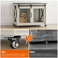 Garvee 37” Sliding Barn Door Dog Crate Furniture with Flip Top and Movable Divider, Wooden Dog Crate Table, Dog Kennel Side End Table, Furniture Style Large Dog House, White