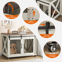 Garvee 37” Sliding Barn Door Dog Crate Furniture with Flip Top and Movable Divider, Wooden Dog Crate Table, Dog Kennel Side End Table, Furniture Style Large Dog House, White