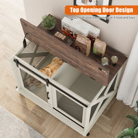Garvee 37” Sliding Barn Door Dog Crate Furniture with Flip Top and Movable Divider, Wooden Dog Crate Table, Dog Kennel Side End Table, Furniture Style Large Dog House, White