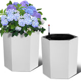 Garvee 16″ Tall Planters Outdoor Set of 2, Self Watering Indoor Plant Pots with Water Level Monitoring & Wheels & Water Outlet, Large Planter Pots for Garden, Patio, Balcony, Lounge, White - White
