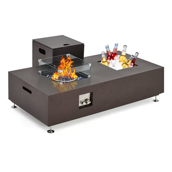 Garvee 56" 50000 BTU Rectangular Propane Fire Pit Table , Push-Button Ignition, Glass Wind Guard, Includes Lid & Weather Cover