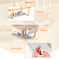 Garvee Chafing Dish Buffet Set, 8QT 2 Pack, Rectangle Chafing Dishes for Buffet w/Lid Holder, Stainless Steel Chafer Food Warmers Servers with Spoon and Tweezers for Kitchen Party Banquet Dining, Rose Gold