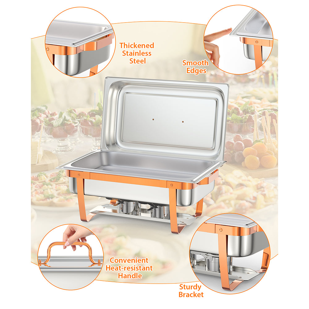 Garvee Chafing Dish Buffet Set, 8QT 2 Pack, Rectangle Chafing Dishes for Buffet w/Lid Holder, Stainless Steel Chafer Food Warmers Servers with Spoon and Tweezers for Kitchen Party Banquet Dining, Rose Gold