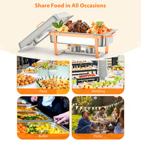 Garvee Chafing Dish Buffet Set, 8QT 2 Pack, Rectangle Chafing Dishes for Buffet w/Lid Holder, Stainless Steel Chafer Food Warmers Servers with Spoon and Tweezers for Kitchen Party Banquet Dining, Rose Gold