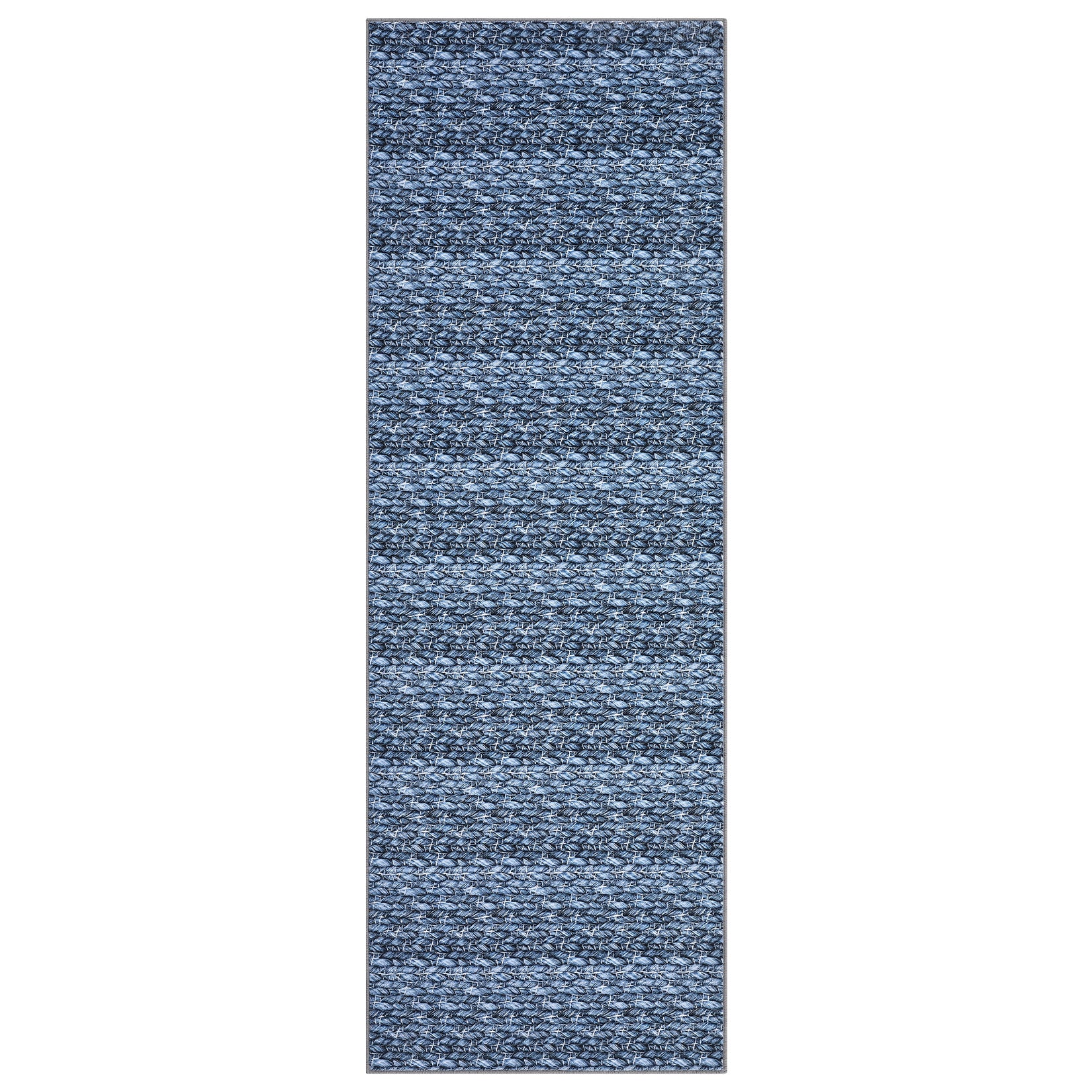 Garvee Modern Grey Blue 2x6 Washable Runner Rugs, Woven Pattern Hallway Rugs with Non-Slip Backing, Soft Low Pile Area Rugs, Non-Shedding Contemporary Floor Carpet for Bedroom, Laundry