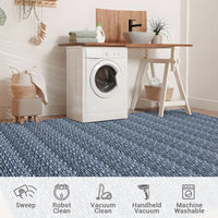 Garvee Modern Grey Blue 2x6 Washable Runner Rugs, Woven Pattern Hallway Rugs with Non-Slip Backing, Soft Low Pile Area Rugs, Non-Shedding Contemporary Floor Carpet for Bedroom, Laundry