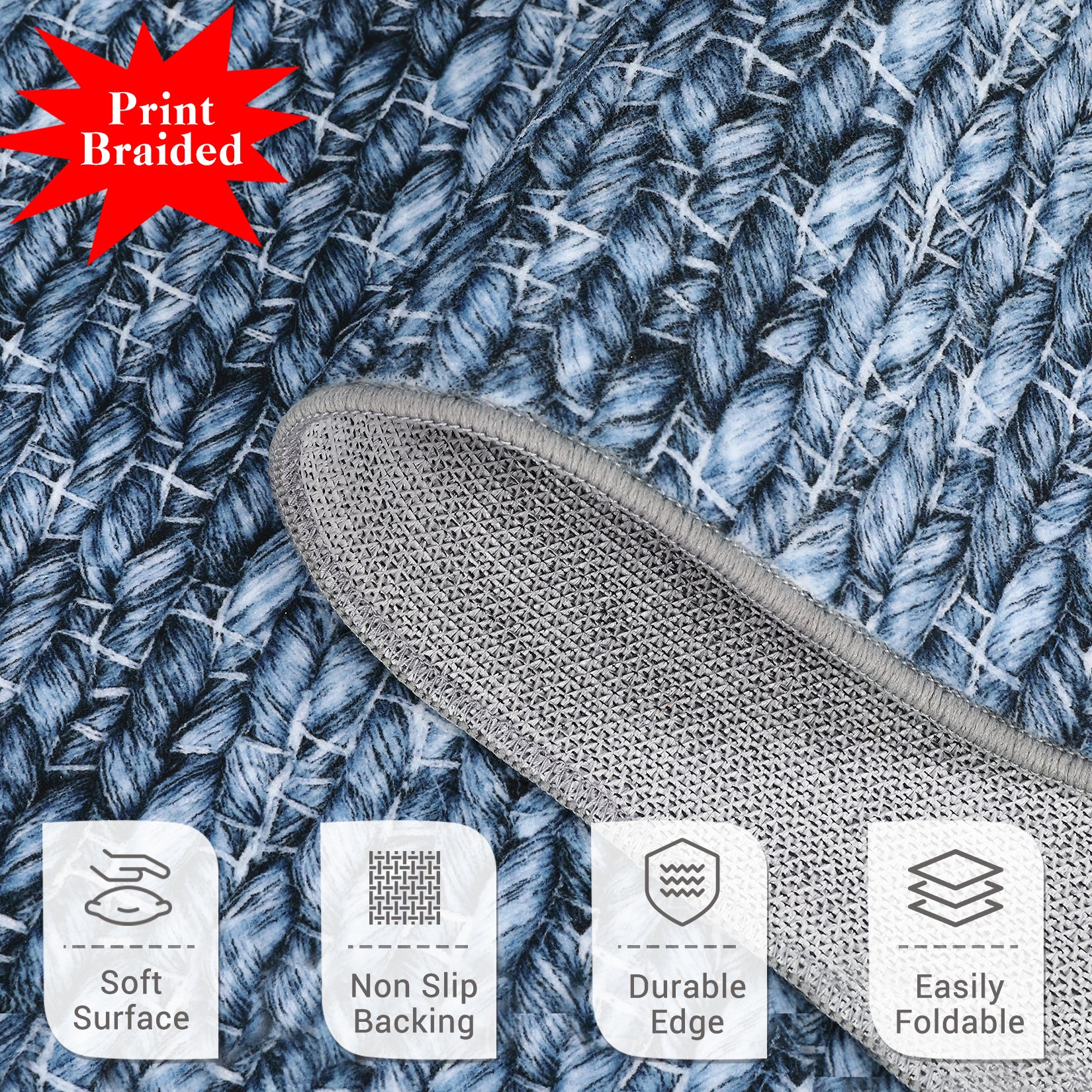 Garvee Modern Grey Blue 2x6 Washable Runner Rugs, Woven Pattern Hallway Rugs with Non-Slip Backing, Soft Low Pile Area Rugs, Non-Shedding Contemporary Floor Carpet for Bedroom, Laundry
