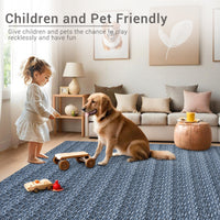 Garvee Modern Grey Blue 2x6 Washable Runner Rugs, Woven Pattern Hallway Rugs with Non-Slip Backing, Soft Low Pile Area Rugs, Non-Shedding Contemporary Floor Carpet for Bedroom, Laundry
