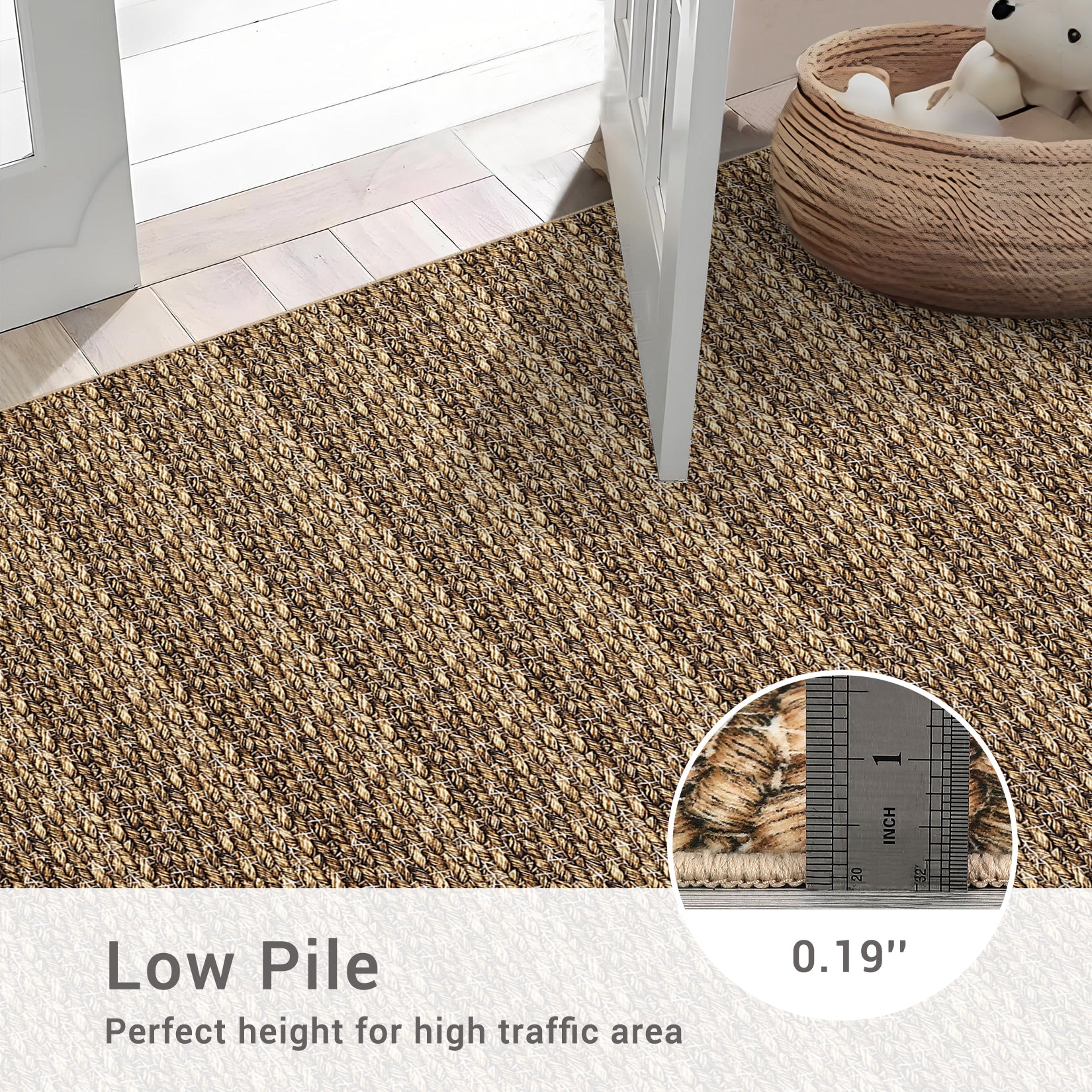 Garvee Modern Brown 10x13 Large Area Rugs, Non-Slip Modern Woven Pattern Living Room Rugs, Washable Soft Low Pile Accent Rugs, Non-Shedding Contemporary Floor Carpet for Office, Bedroom