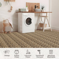 Garvee Modern Brown 10x13 Large Area Rugs, Non-Slip Modern Woven Pattern Living Room Rugs, Washable Soft Low Pile Accent Rugs, Non-Shedding Contemporary Floor Carpet for Office, Bedroom