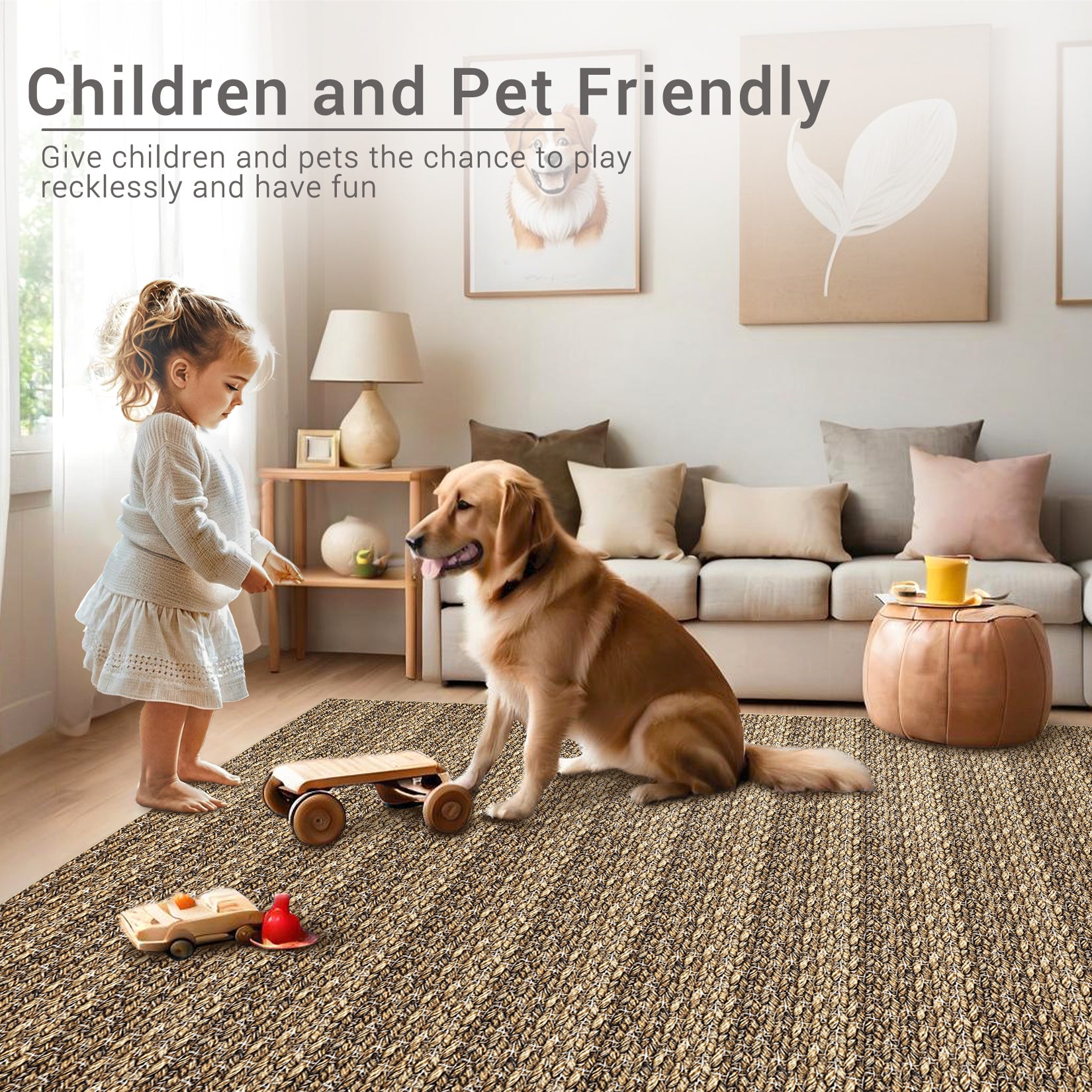 Garvee Modern Brown 10x13 Large Area Rugs, Non-Slip Modern Woven Pattern Living Room Rugs, Washable Soft Low Pile Accent Rugs, Non-Shedding Contemporary Floor Carpet for Office, Bedroom