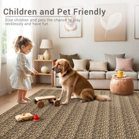 Garvee Modern Brown 10x13 Large Area Rugs, Non-Slip Modern Woven Pattern Living Room Rugs, Washable Soft Low Pile Accent Rugs, Non-Shedding Contemporary Floor Carpet for Office, Bedroom