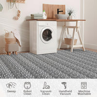 Garvee Modern Grey 8x10 Washable Area Rugs, Large Modern Woven Pattern Accent Rugs, Non-Slip Soft Low Pile Floor Carpet, Non-Shedding Contemporary Indoor Carpet for Bedroom, Living Room
