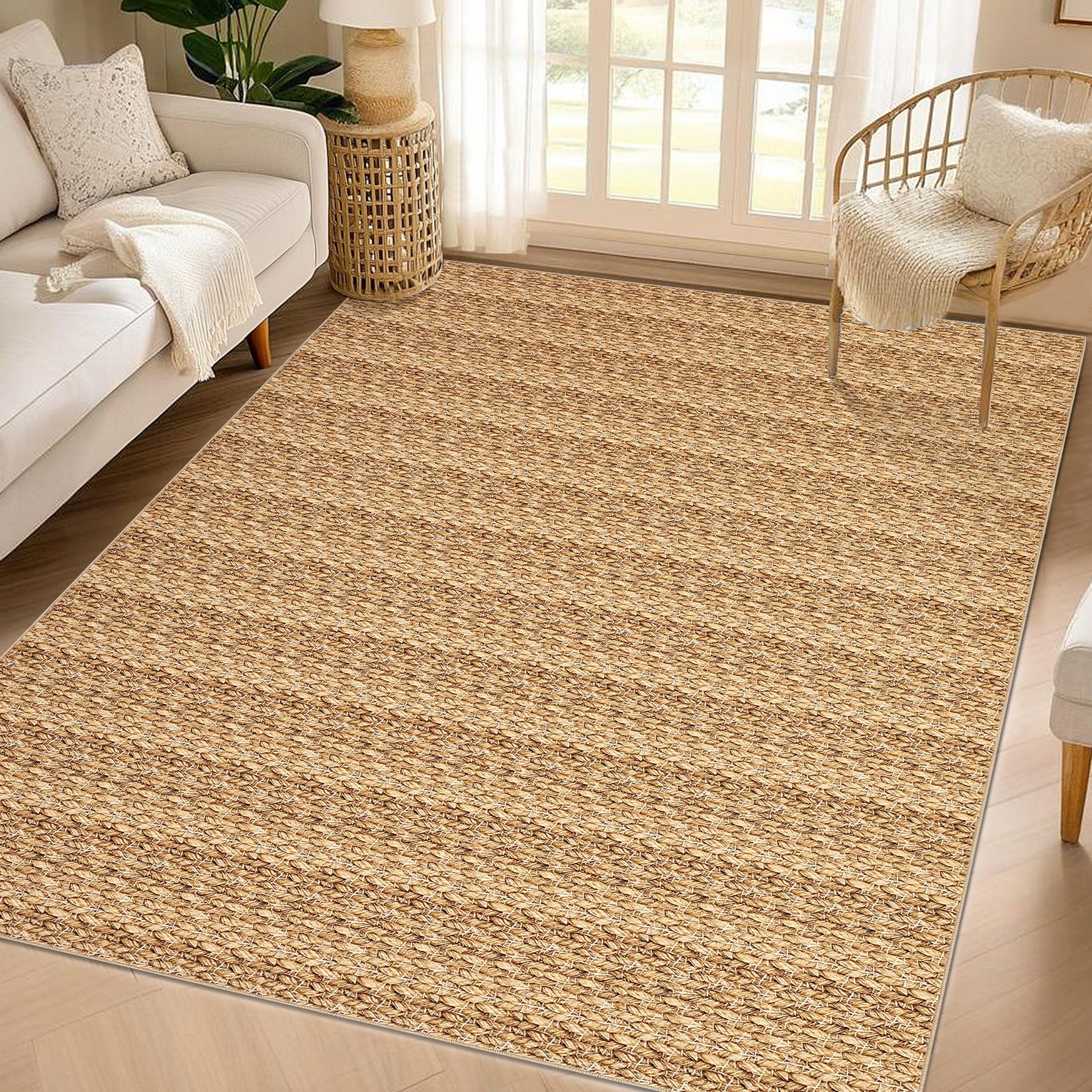 Garvee Modern Beige Camel 9x12 Washable Living Room Rugs Large Modern Woven Pattern Accent Rugs, Non-Slip Soft Low Pile Area Rugs, Non-Shedding Contemporary Indoor Carpet for Bedroom, Office