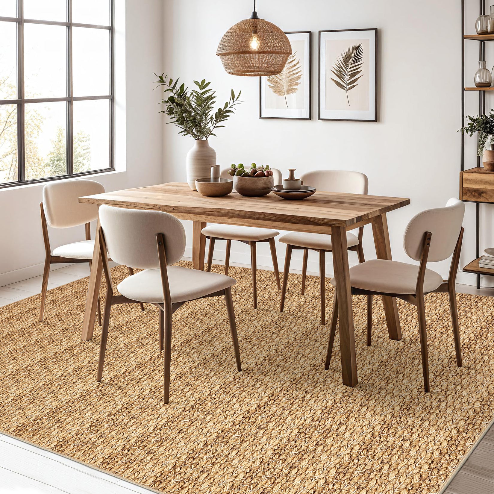 Garvee Modern Beige Camel 9x12 Washable Living Room Rugs Large Modern Woven Pattern Accent Rugs, Non-Slip Soft Low Pile Area Rugs, Non-Shedding Contemporary Indoor Carpet for Bedroom, Office