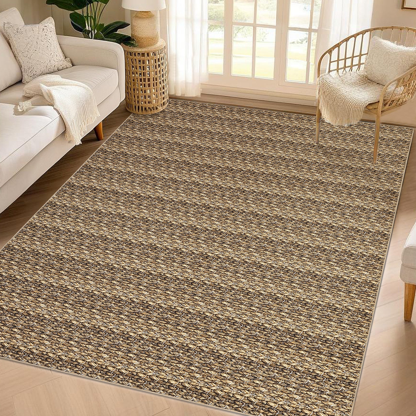 Garvee Modern Brown 10x13 Large Area Rugs, Non-Slip Modern Woven Pattern Living Room Rugs, Washable Soft Low Pile Accent Rugs, Non-Shedding Contemporary Floor Carpet for Office, Bedroom
