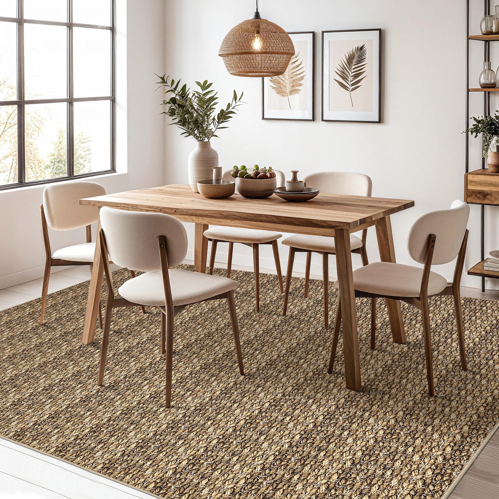 Garvee Modern Brown 10x13 Large Area Rugs, Non-Slip Modern Woven Pattern Living Room Rugs, Washable Soft Low Pile Accent Rugs, Non-Shedding Contemporary Floor Carpet for Office, Bedroom