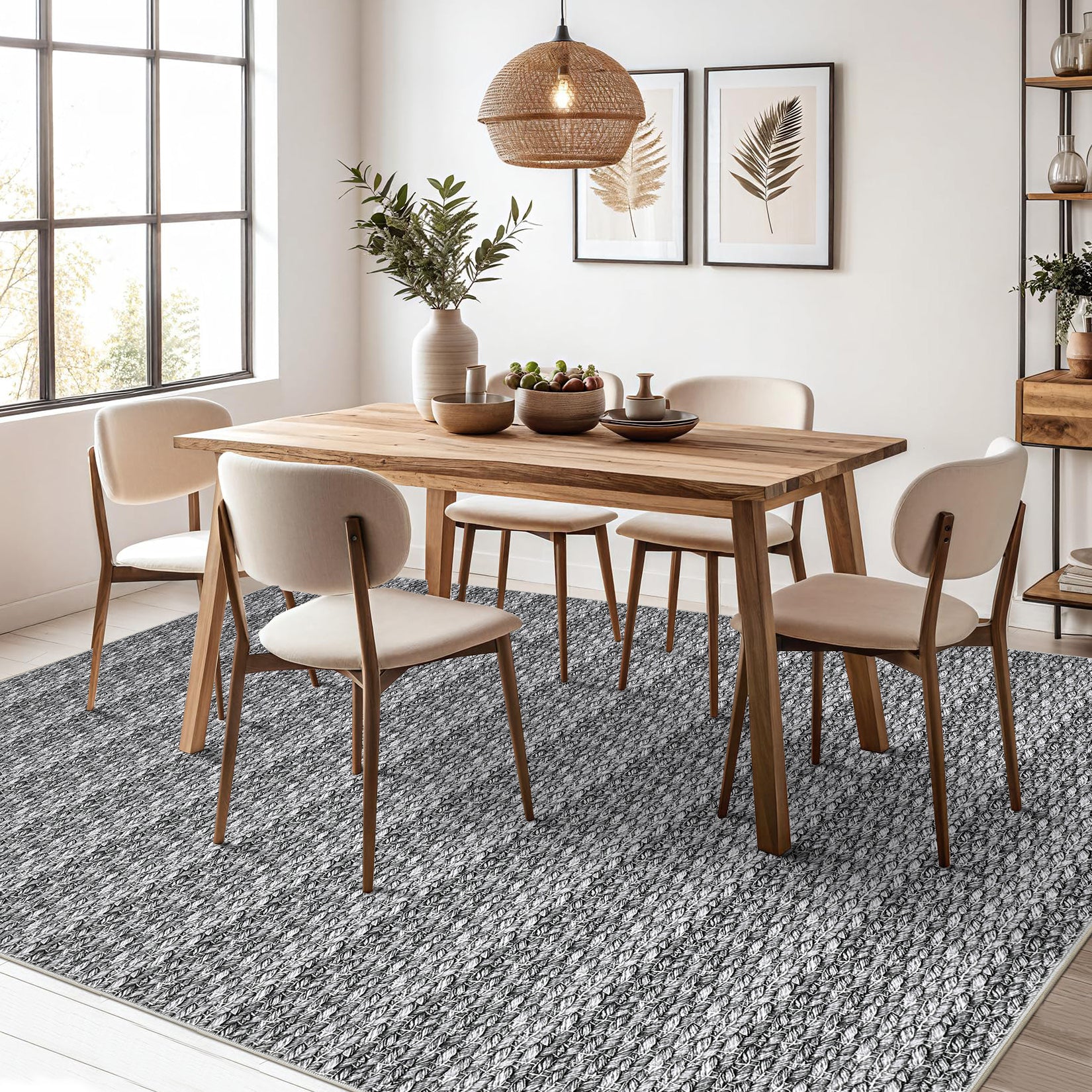 Garvee Modern Grey 8x10 Washable Area Rugs, Large Modern Woven Pattern Accent Rugs, Non-Slip Soft Low Pile Floor Carpet, Non-Shedding Contemporary Indoor Carpet for Bedroom, Living Room