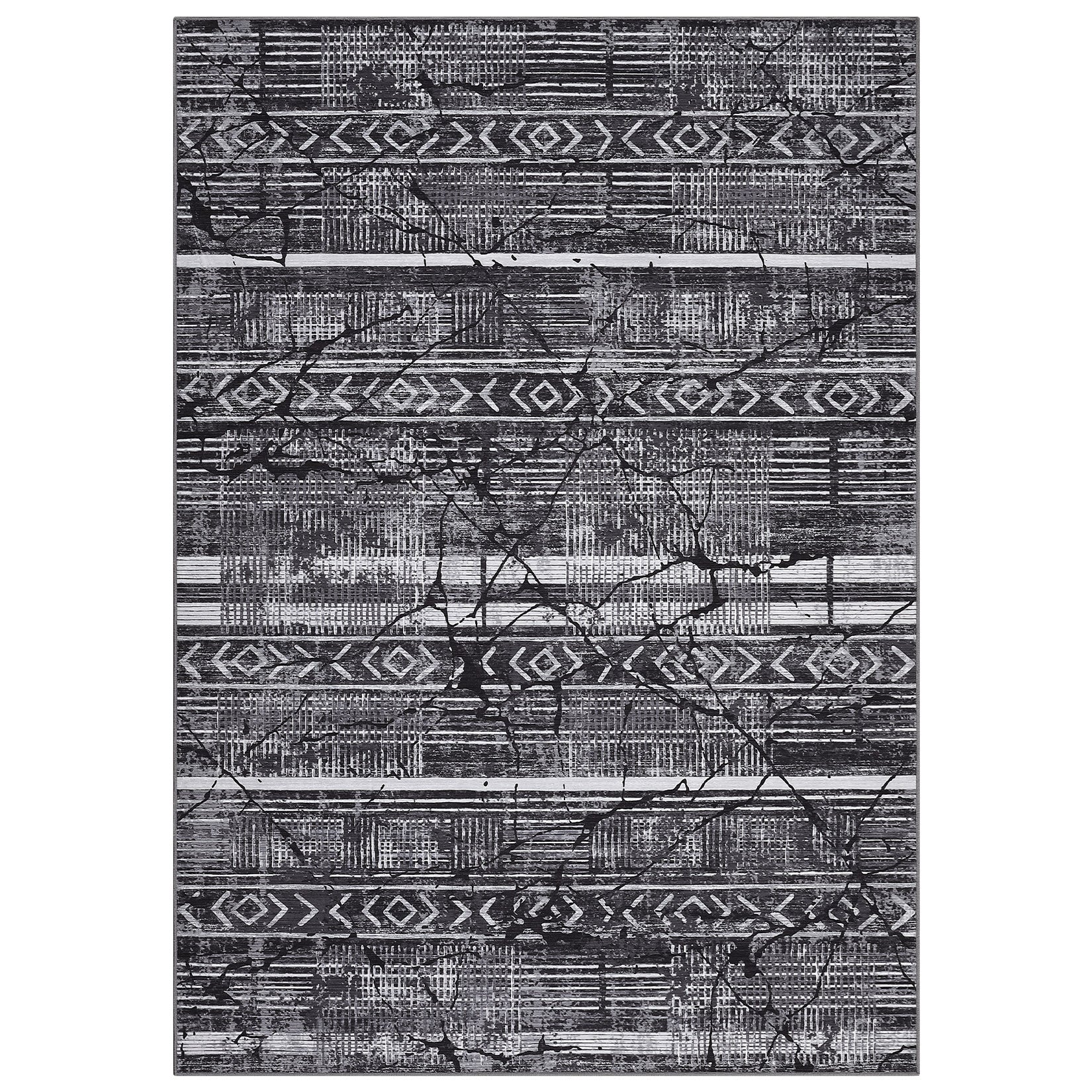Garvee Boho Black-Grey 6x9 Washable Rugs for Living Room, Geometric Marble Boho Area Rugs for Bedroom Ultra Thin Non-Slip Large Indoor Rugs Floor Carpet for Dining Room