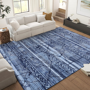 Garvee Boho Navy Blue 5x7 Washable Area Rugs for Living Room, Geometric Marble Boho Bedroom Rugs Ultra Thin Non-Slip Indoor Rugs Floor Carpet for Dining Room