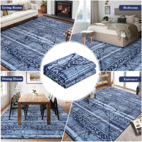 Garvee Boho Navy Blue 8x10 Large Living Room Rugs, Washable Geometric Marble Boho Area Rugs for Bedroom Ultra Thin Non-Slip Indoor Rugs Floor Carpet for Dining Room