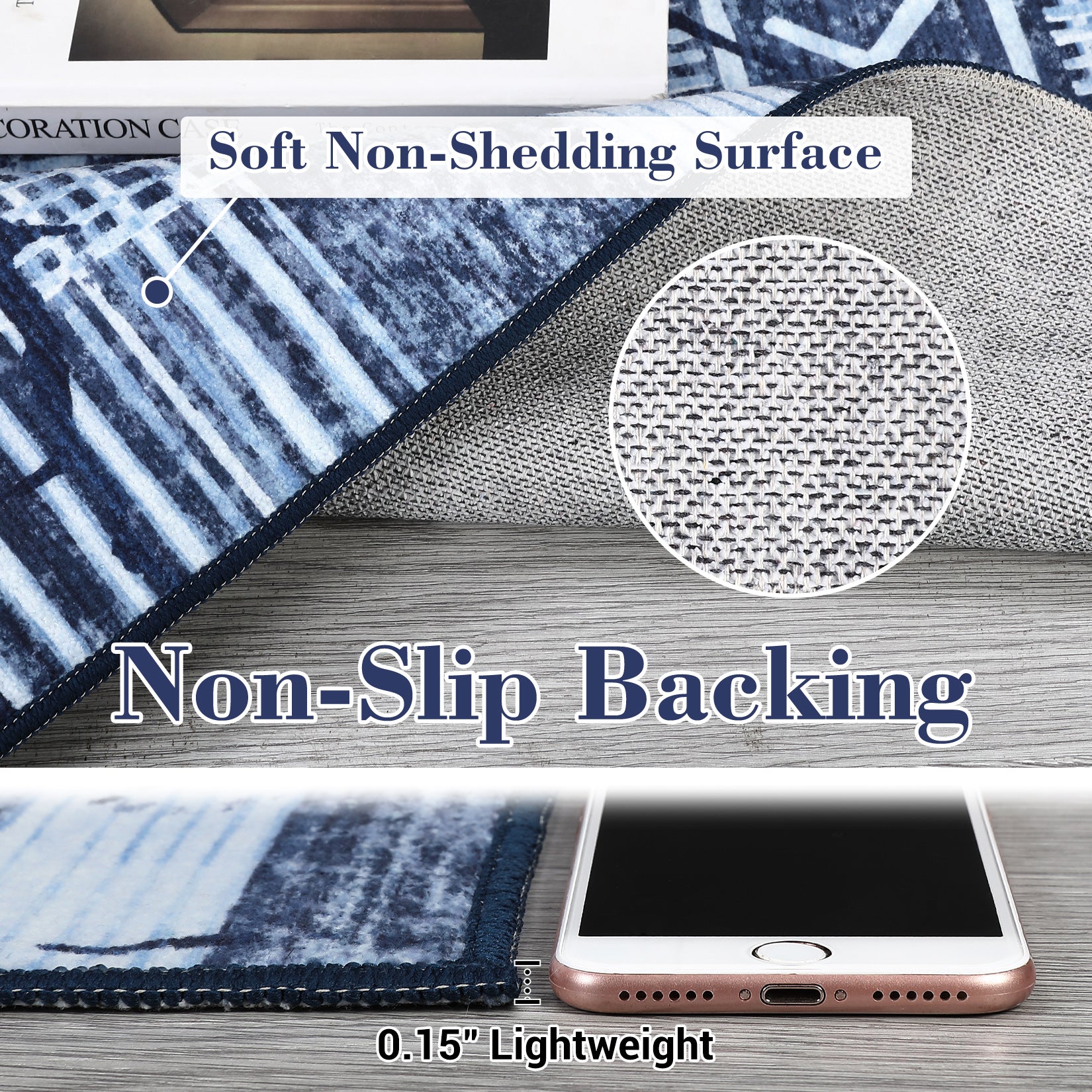 Garvee Boho Navy Blue 10x13 Large Living Room Rugs, Geometric Marble Boho Area Rugs for Bedroom Ultra Thin Non-Slip Washable Indoor Rugs Floor Carpet for Dining Room