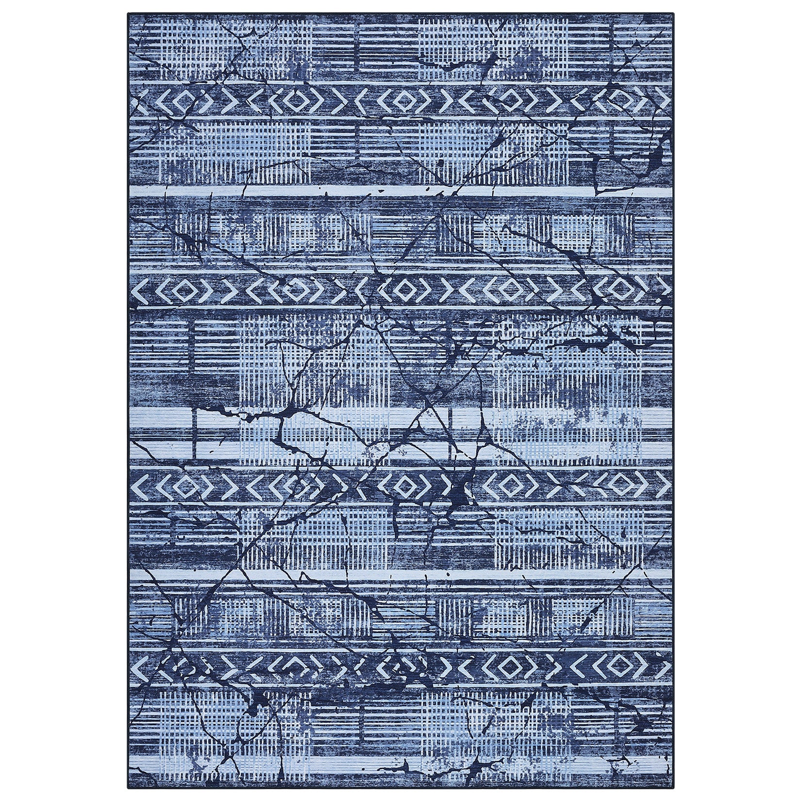 Garvee Boho Navy Blue 8x10 Large Living Room Rugs, Washable Geometric Marble Boho Area Rugs for Bedroom Ultra Thin Non-Slip Indoor Rugs Floor Carpet for Dining Room