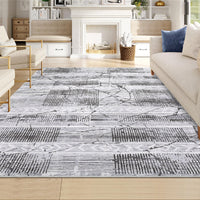 Garvee Boho Light Grey 9x12 Washable Living Room Rugs, Geometric Marble Boho Area Rugs for Bedroom Ultra Thin Non-Slip Large Indoor Rugs Floor Carpet for Dining Room