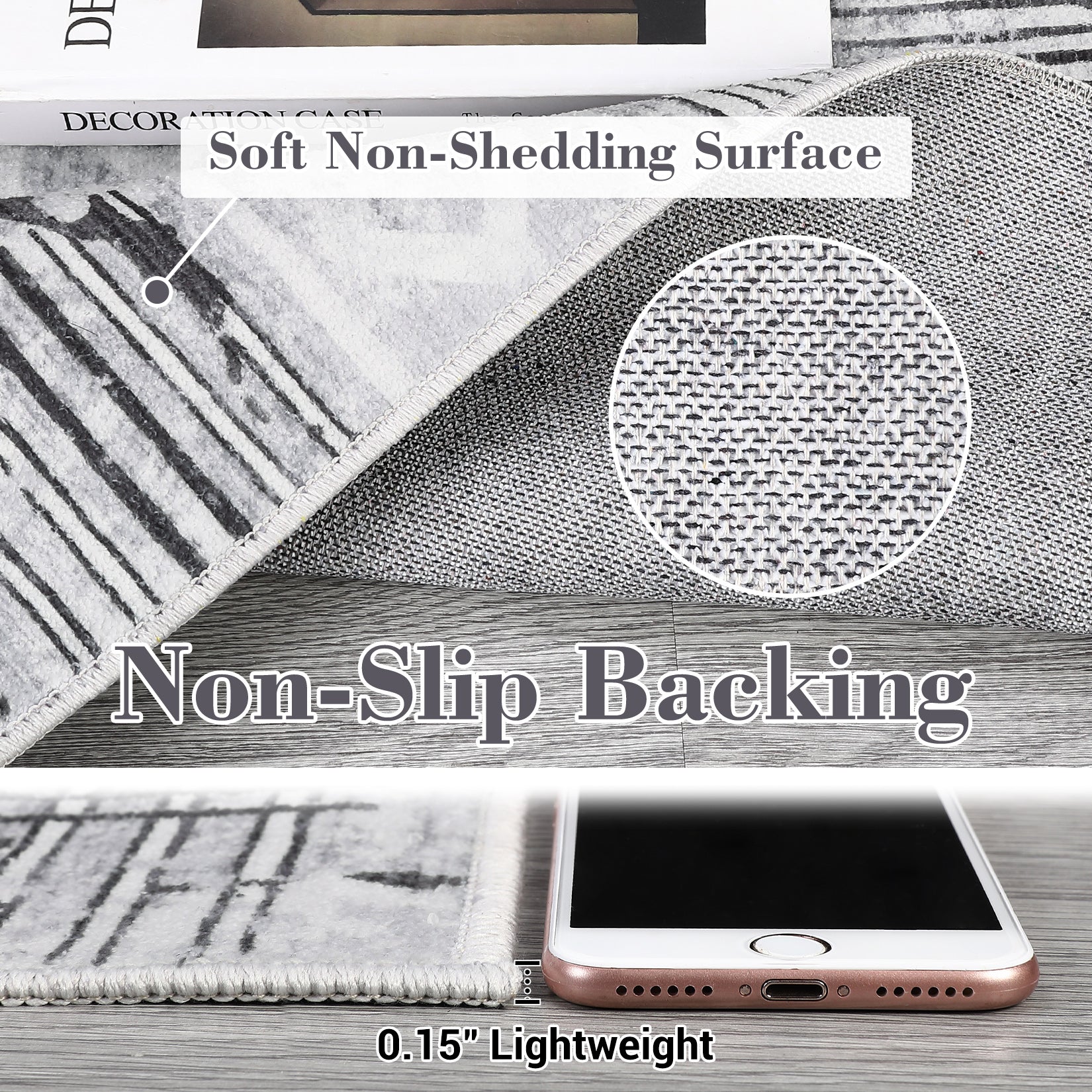 Garvee Boho Light Grey 9x12 Washable Living Room Rugs, Geometric Marble Boho Area Rugs for Bedroom Ultra Thin Non-Slip Large Indoor Rugs Floor Carpet for Dining Room