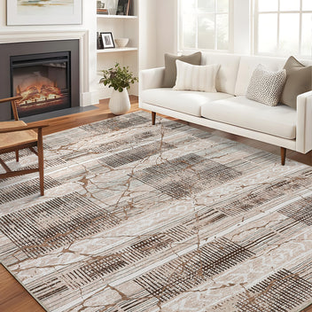 Garvee Boho Light Brown 6x9 Washable Rugs for Living Room, Geometric Marble Boho Area Rugs for Bedroom Ultra Thin Non-Slip Large Indoor Rugs Floor Carpet for Dining Room