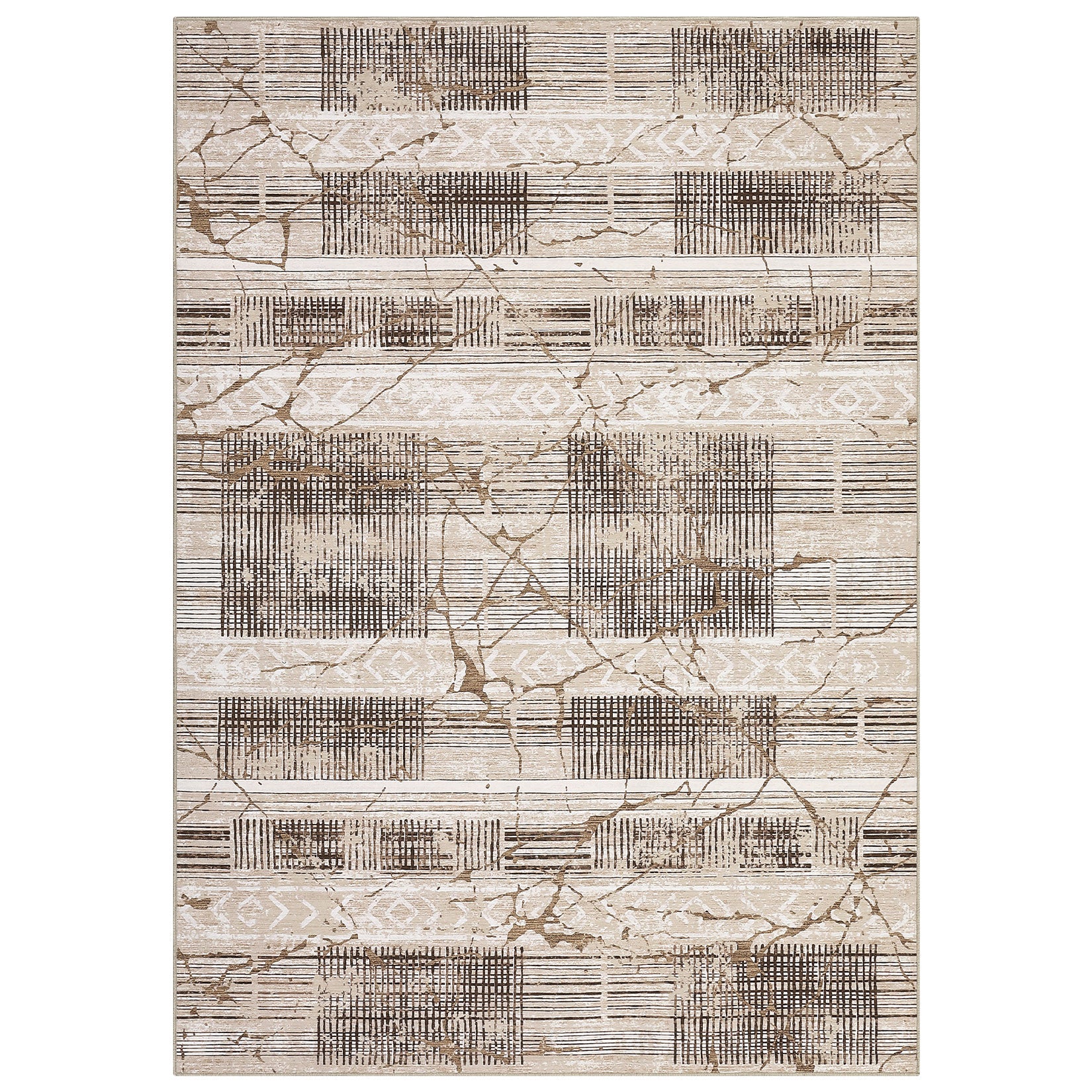 Garvee Boho Light Brown 8x10 Large Living Room Rugs Washable, Geometric Marble Boho Area Rugs for Bedroom Ultra Thin Non-Slip Indoor Rugs Floor Carpet for Dining Room