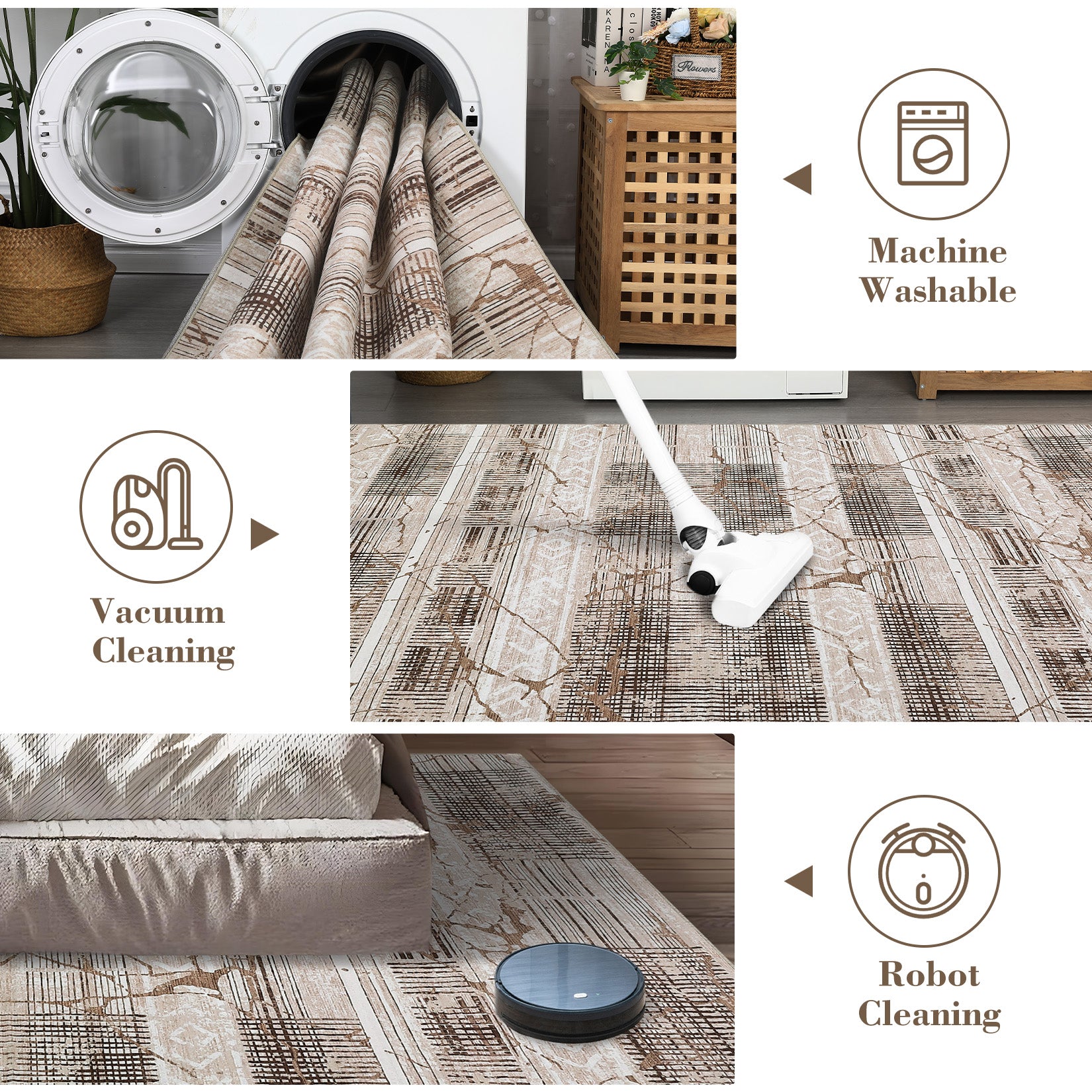 Garvee Boho Light Brown 5x7 Area Rug Living Room Rugs, Large Machine Washable Marble Distressed Rug Boho Farmhouse Neutral Ultra Thin Indoor Floor Carpet for Bedroom Under Dining Table Home