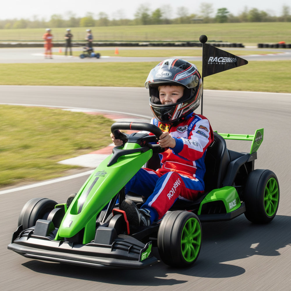 Garvee Ride - G Series: 24V Kids Ride on Go Kart, 7.5mph Variable High Speed Drifting Car, 7ah Battery 200W*2 Motors ,Length Ajustable Max Load 135lbs, Power Display Racing Toy for for Kids Child 6+ ,Green