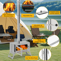 Garvee Portable Hot Tent Stove,Wood Burning Stove for Camping, Tent Stove With View Glass, Large Stainless Steel Camping Stove With 5 Chimney Pipes for Outdoor Heating and Cooking