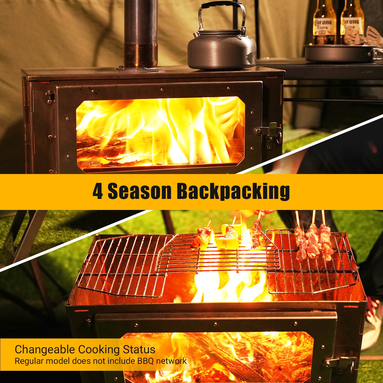 Garvee Portable Hot Tent Stove,Wood Burning Stove for Camping, Tent Stove With View Glass, Large Stainless Steel Camping Stove With 5 Chimney Pipes for Outdoor Heating and Cooking