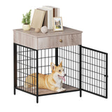 Garvee Wooden Dog Crate End Table, Dog Kennel with Drawer Indoor, Furniture Style Dog Crate Side Table for Small Dogs, Grey - Grey