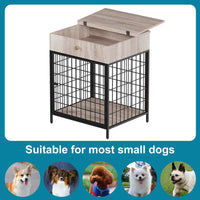 Garvee Wooden Dog Crate End Table, Dog Kennel with Drawer Indoor, Furniture Style Dog Crate Side Table for Small Dogs, Grey