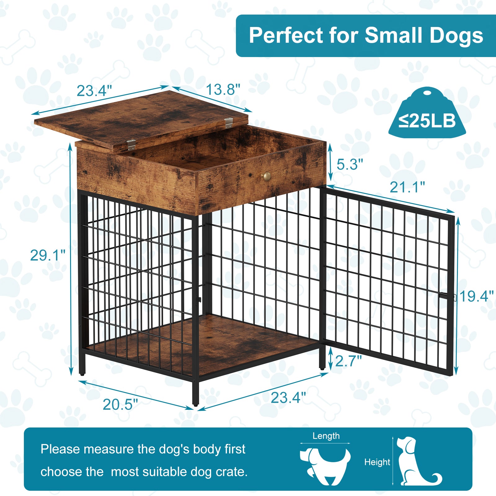 Garvee Dog Crate Furniture, Wooden Dog Crate End Table,Dog Kennel with Drawer Indoor, Furniture Dog Crate Side Table for Small Dogs, Brown