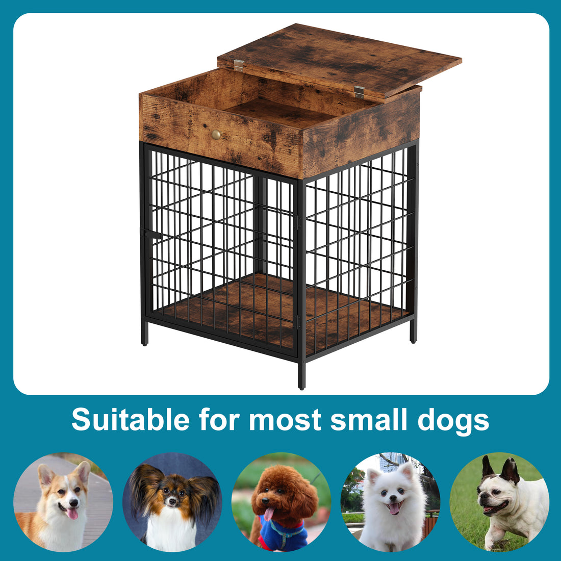Garvee Dog Crate Furniture, Wooden Dog Crate End Table,Dog Kennel with Drawer Indoor, Furniture Dog Crate Side Table for Small Dogs, Brown