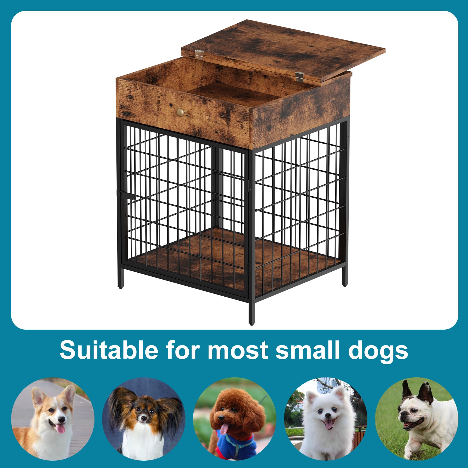 Garvee Dog Crate Furniture, Wooden Dog Crate End Table,Dog Kennel with Drawer Indoor, Furniture Dog Crate Side Table for Small Dogs, Brown