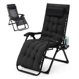 Garvee Zero Gravity Lounge Chair, 26'' Recliner Chair with Removable Cushion, Headrest, Footrest, and Cupholder, Adjustable Folding Chairs for Outside and Inside, Black - Black