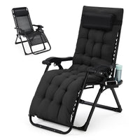 Garvee Zero Gravity Lounge Chair, 26'' Recliner Chair with Removable Cushion, Headrest, Footrest, and Cupholder, Adjustable Folding Chairs for Outside and Inside, Black
