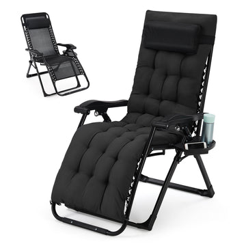 Garvee Zero Gravity Lounge Chair, 26'' Recliner Chair with Removable Cushion, Headrest, Footrest, and Cupholder, Adjustable Folding Chairs for Outside and Inside, Black