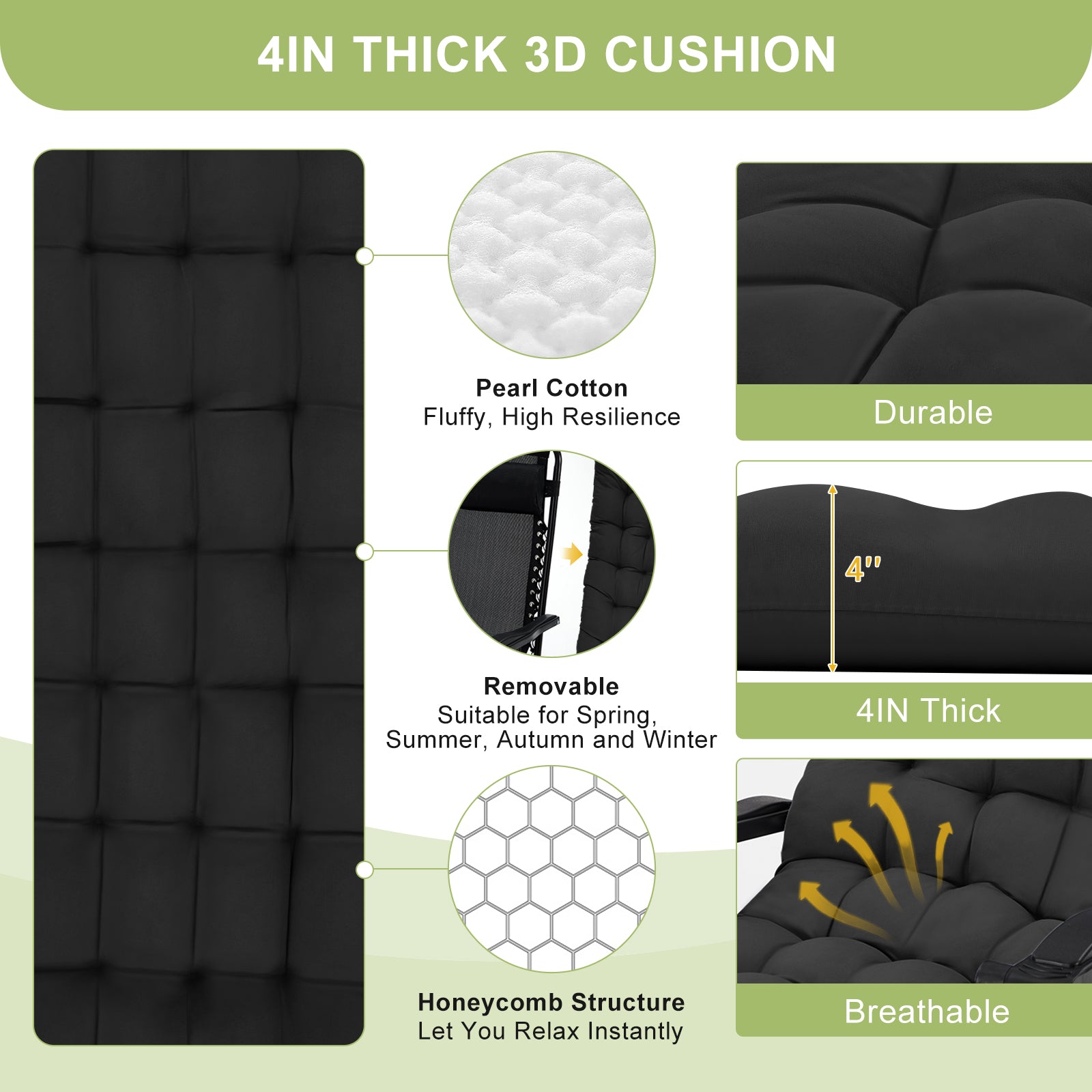 Garvee Zero Gravity Lounge Chair, 33'' Recliner Chair with Removable Cushion, Headrest, Footrest, and Cup Holder, Adjustable Folding Chairs for Outside and Inside, Black